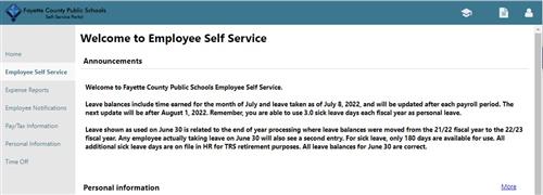 Welcome Screen Employee Self Service